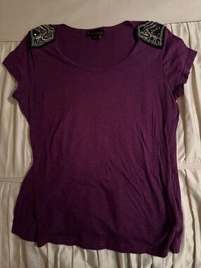 i Jeans by Buffalo Beaded Shoulder Purple Women’s Tee